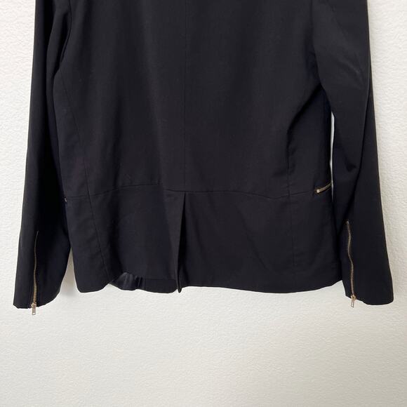 [H&M] Black Gold Hardware Zip Pockets Open Front Blazer Jacket Work Career Sz 10 - Picture 8 of 11